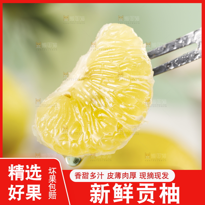 叉子插着贡柚果肉
