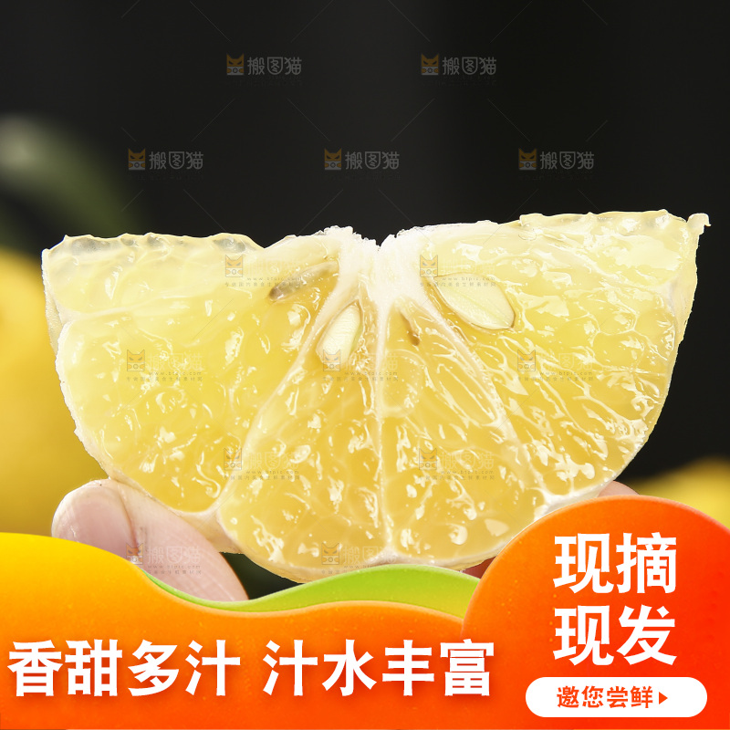 手拿切开的黄金贡柚特写