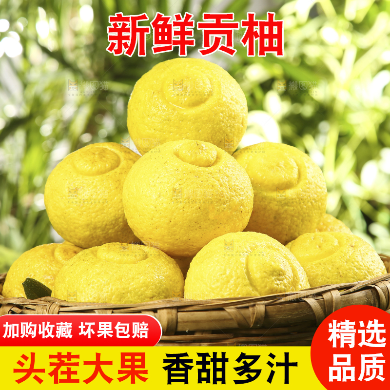 草地上放着一篮湖南黄金贡柚