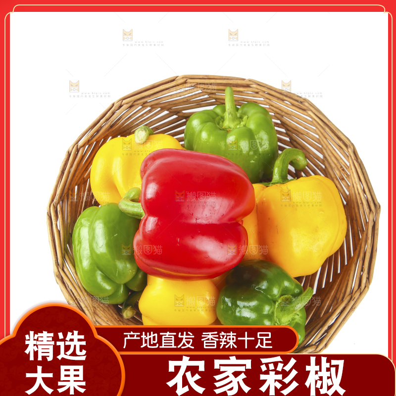 白底上放着一篮山东彩椒