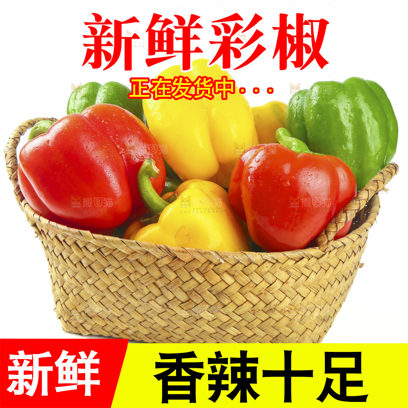白底上放着一篮山东彩椒