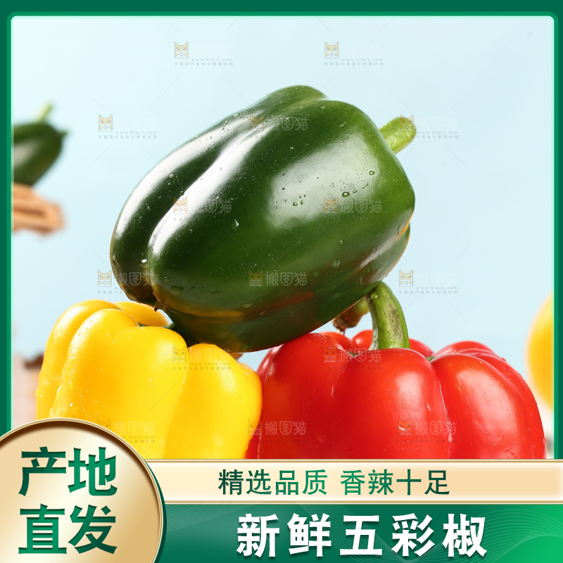 格子布上放着一盘彩椒