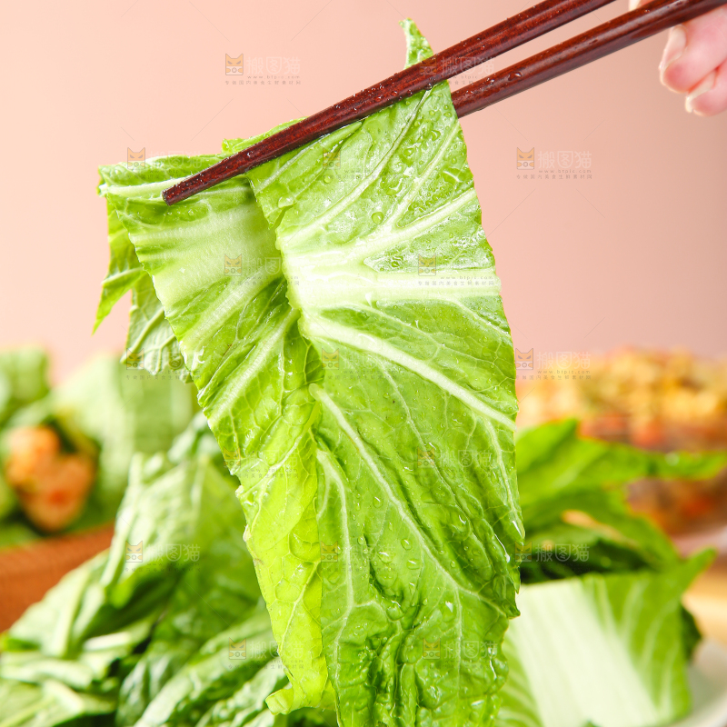 筷子上夹着饭包叶