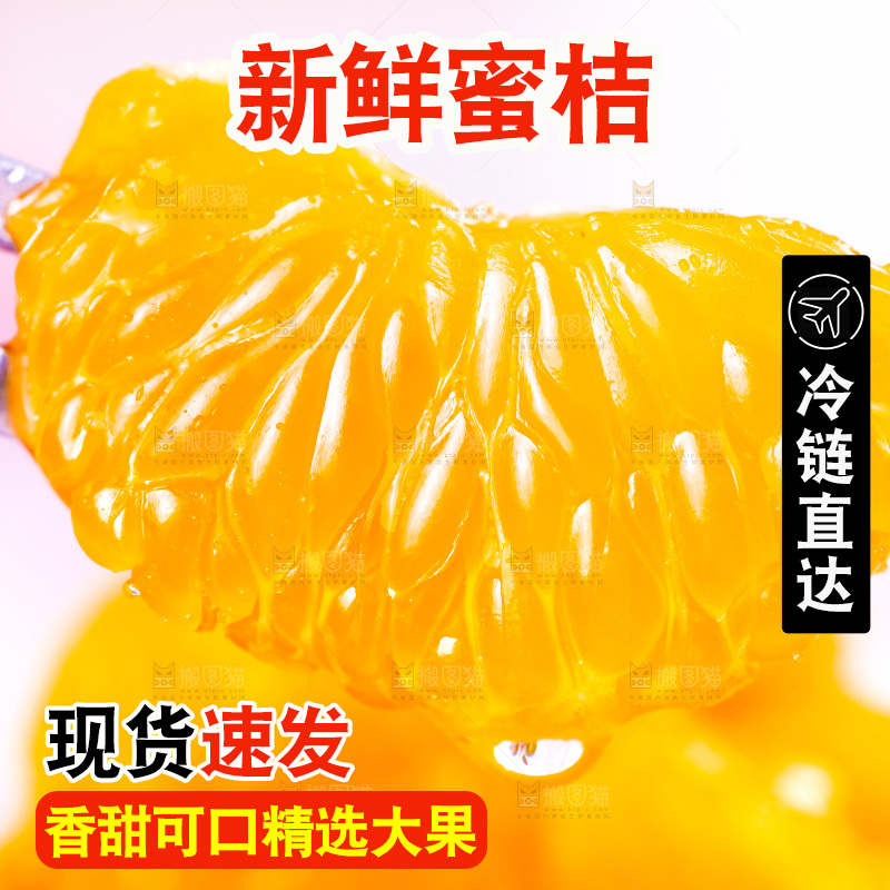 叉子上叉着广西清香蜜桔果肉