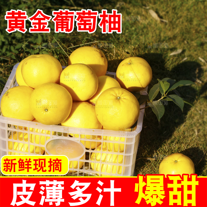 草地上放着一框黄金葡萄柚