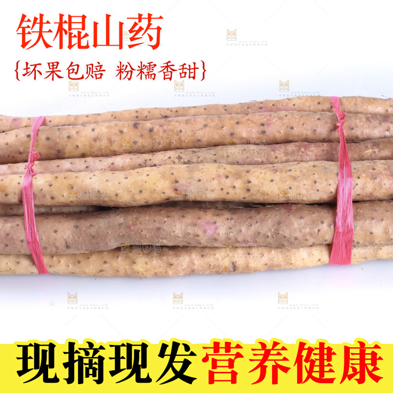白底上的新鲜铁棍山药