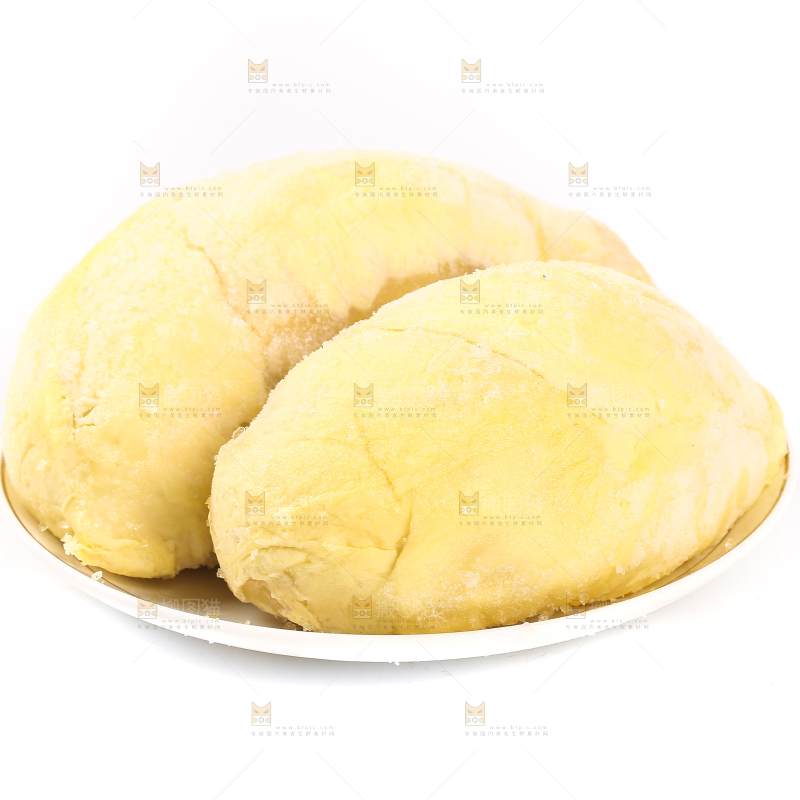 白底上放着一盘冻榴莲肉