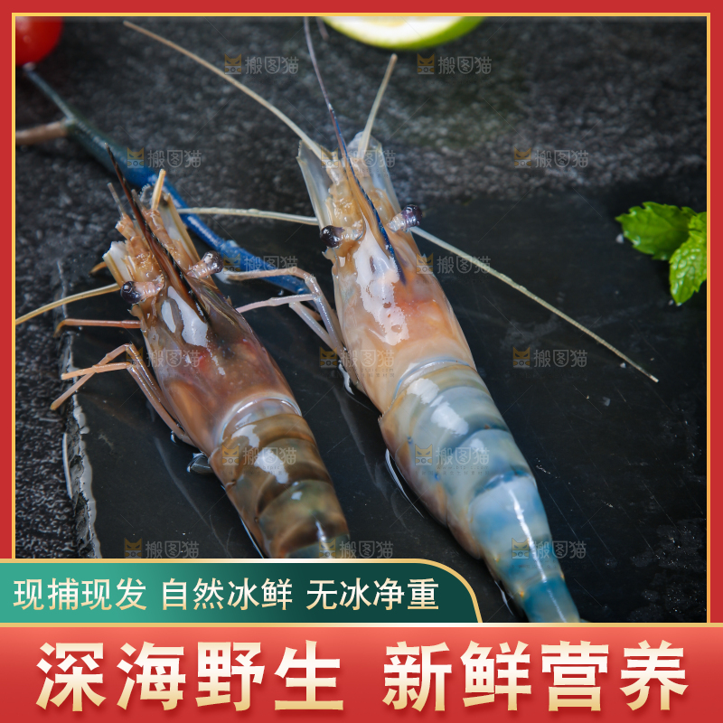 黑底上放着的大河虾