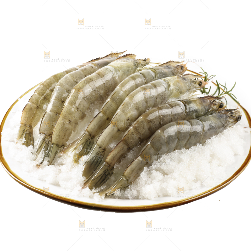 白底上放着一盘大虾