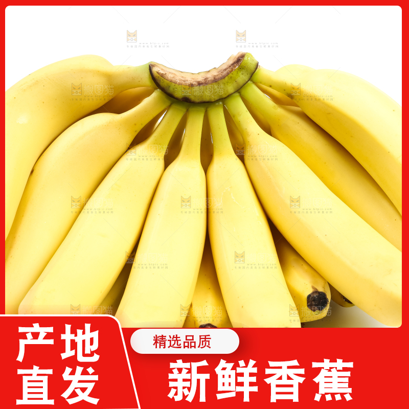 白底上放着一串新鲜香蕉