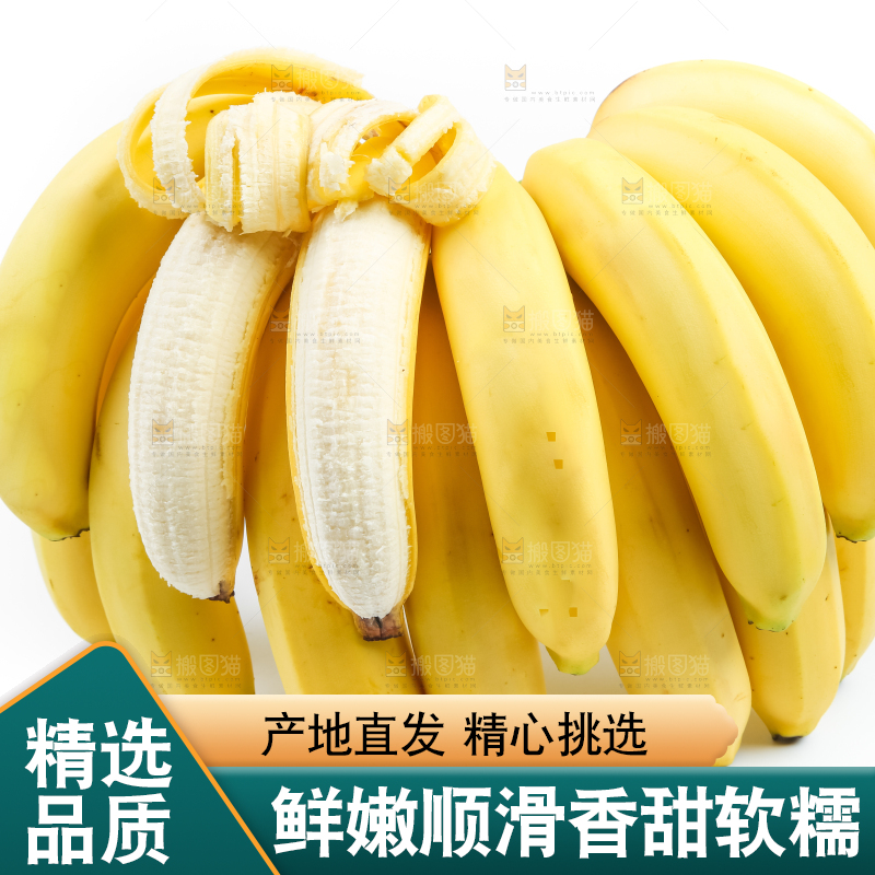 白底上新鲜香蕉