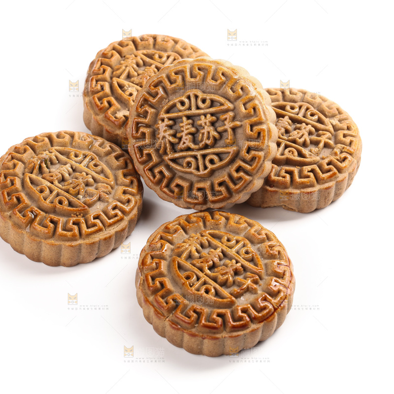 白底上的荞麦苏子月饼