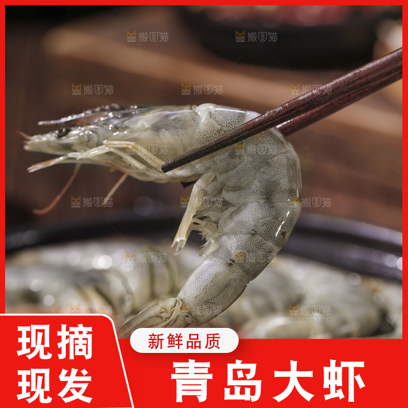筷子上夹着青岛大虾