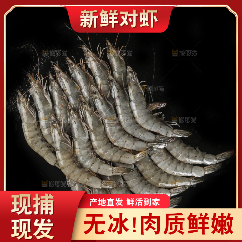 黑底上放着对虾