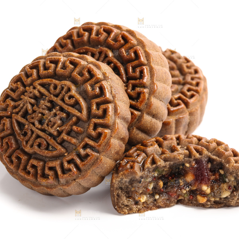白底上的荞麦五仁月饼