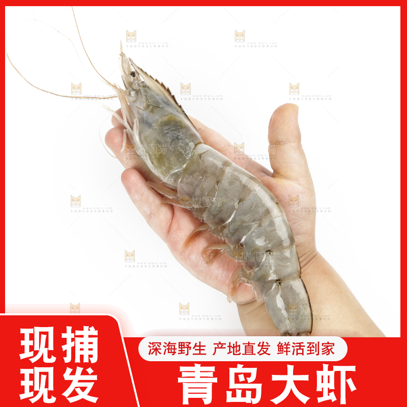 手上拿着新鲜对虾