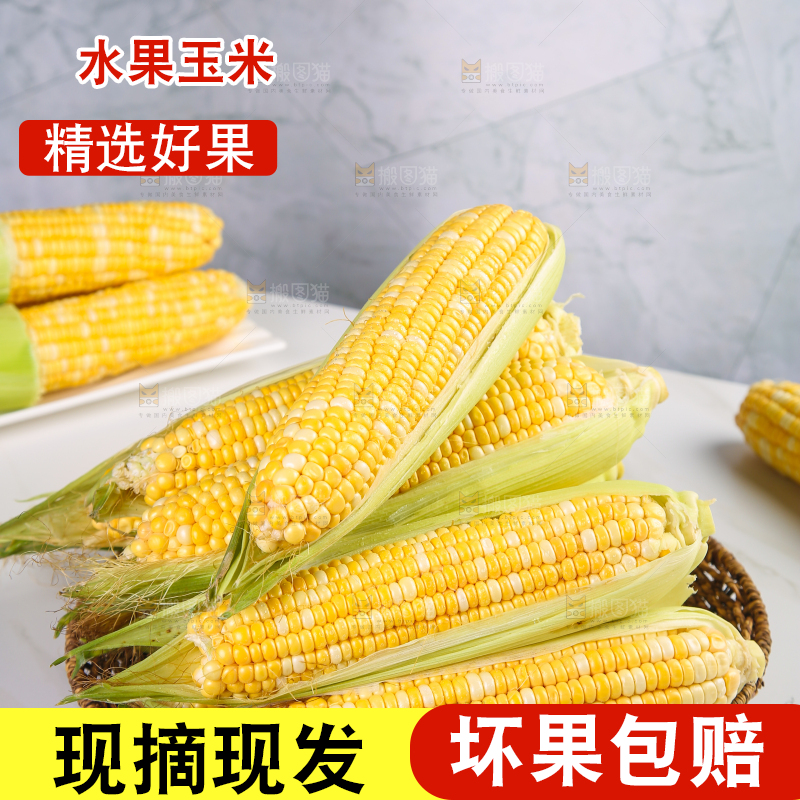 白底上放着一篮水果玉米