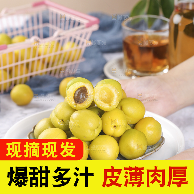 白底上放着一盘小白杏