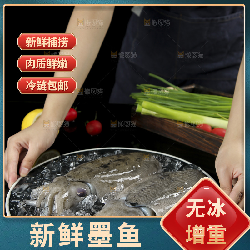 手上端着一盘北海墨鱼