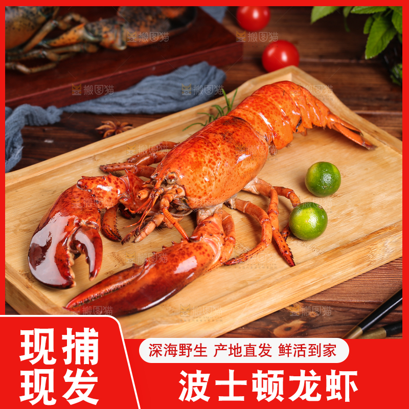 木板上放着波士顿龙虾