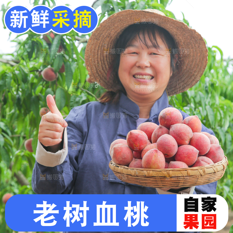 女人手上抱着一筐胭脂红桃子