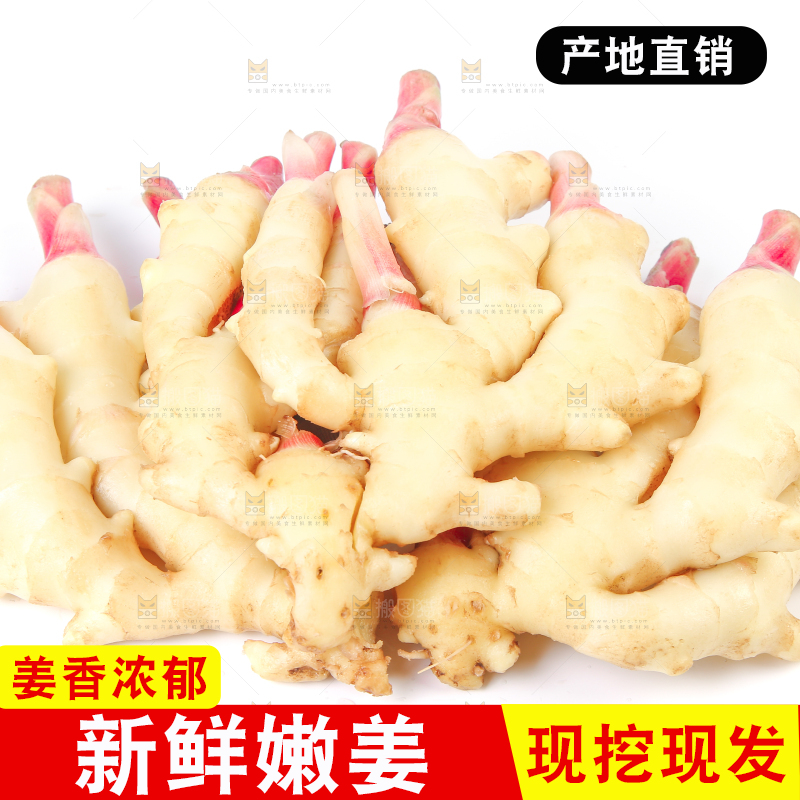 白底上放着红芽嫩姜