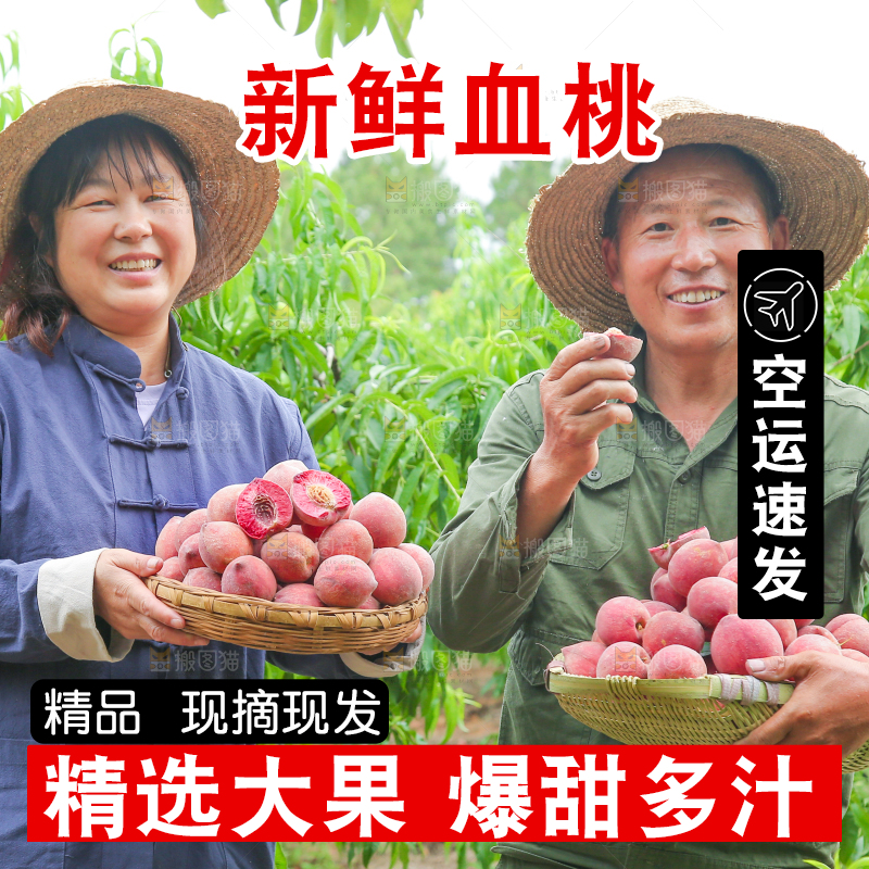 农民手上抱着一篮血桃