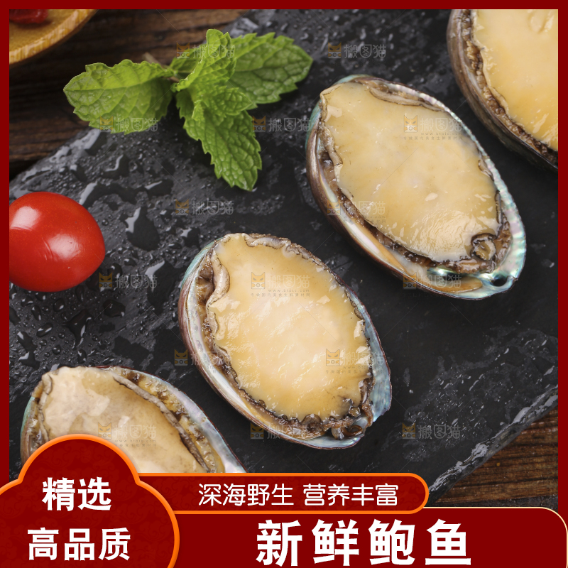 黑底上放着鲍鱼
