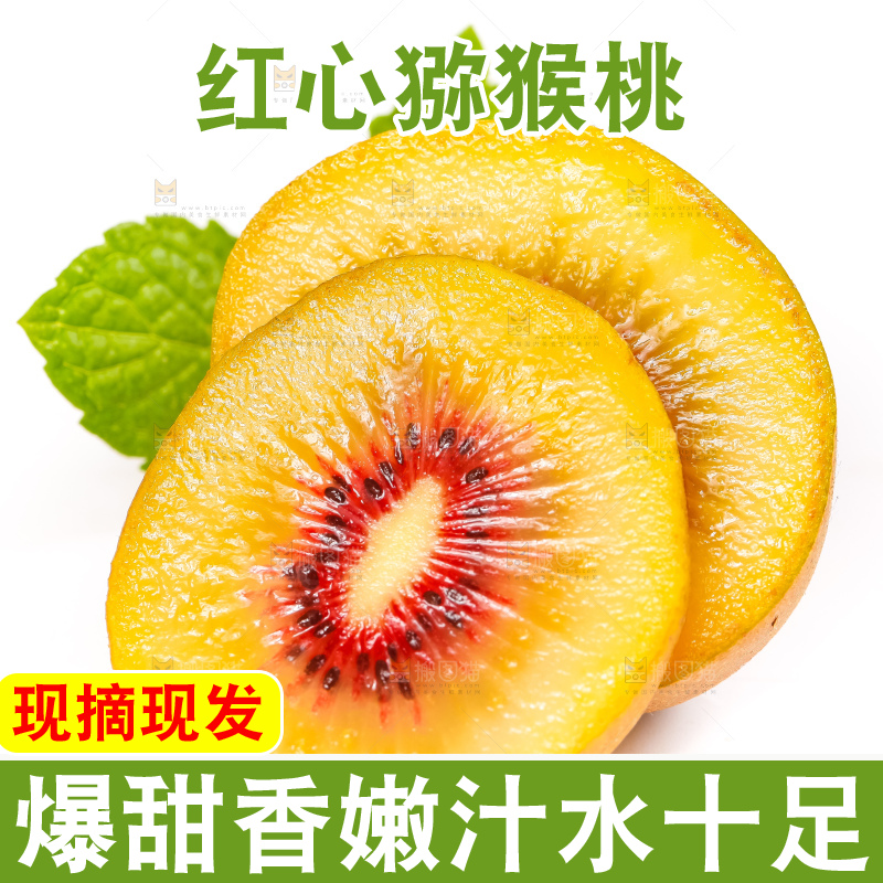 白底上切片的红心猕猴桃
