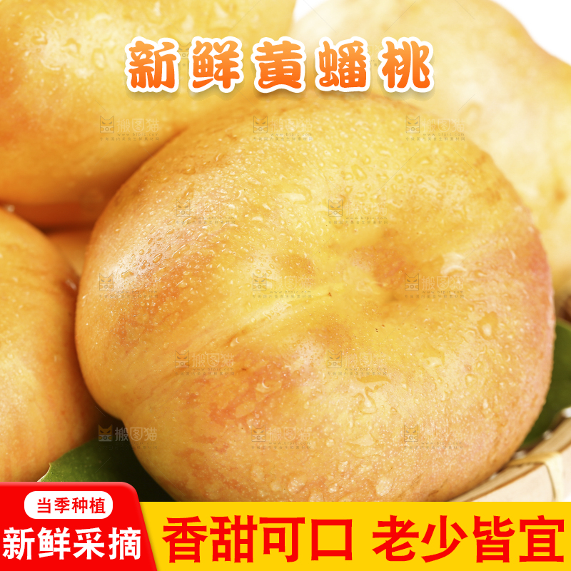 白底上的黄油蟠桃