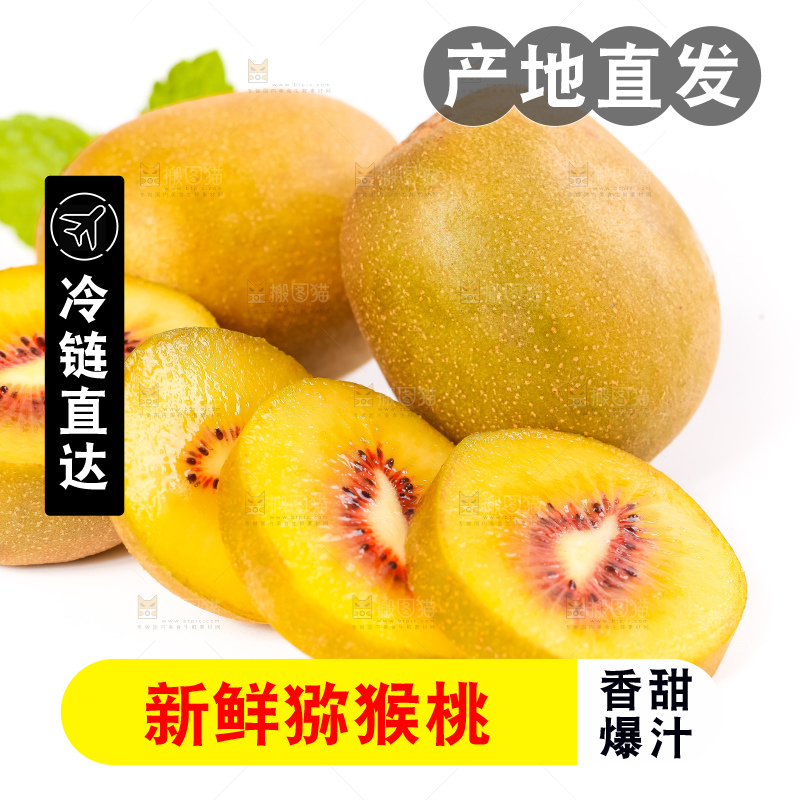白底上切片的红心猕猴桃