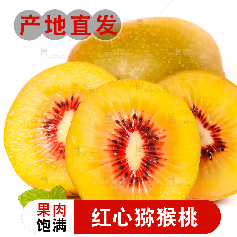 白底上切片的红心猕猴桃