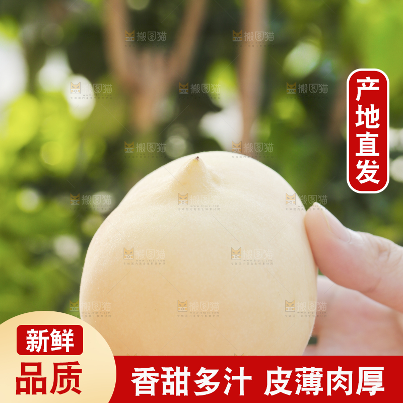 手上拿着奶油大白桃