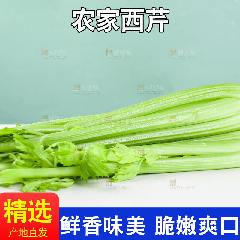 白底上放着新鲜西芹