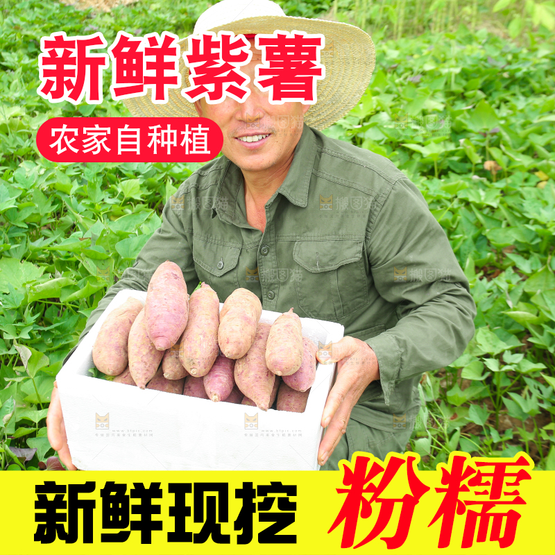 农民手里拿着一箱紫薯