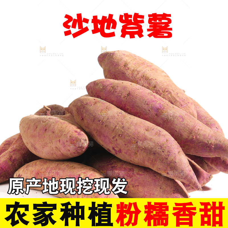 白底上堆放着的沙地紫薯