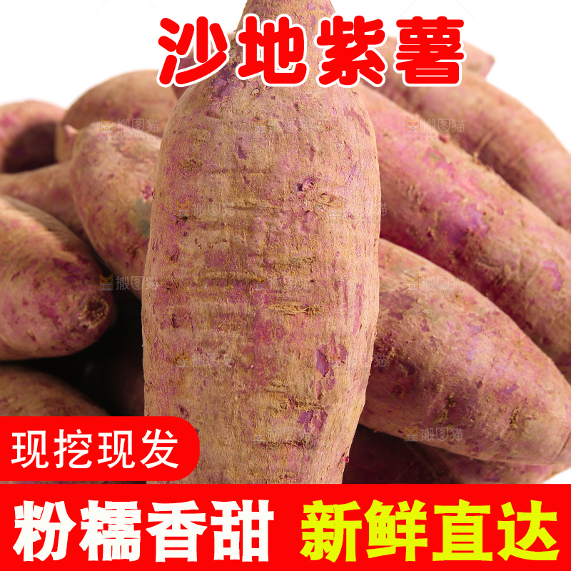 白底上堆放着的沙地紫薯