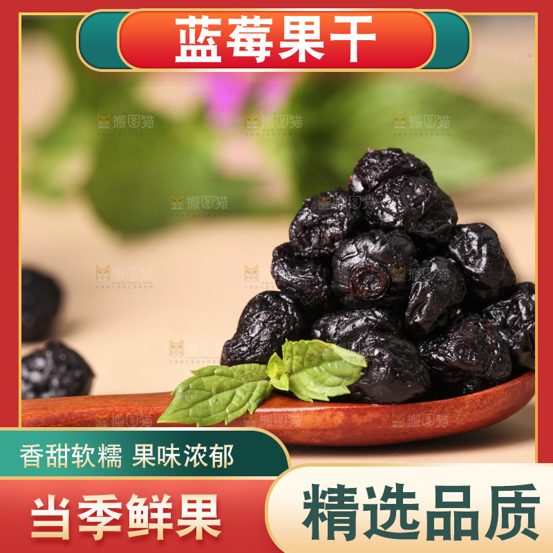 勺子上摆放着蓝莓果干