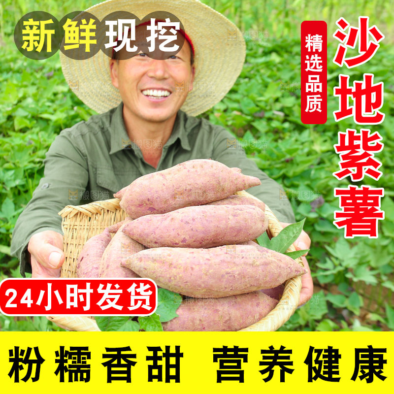农民手里拿着一篮紫薯