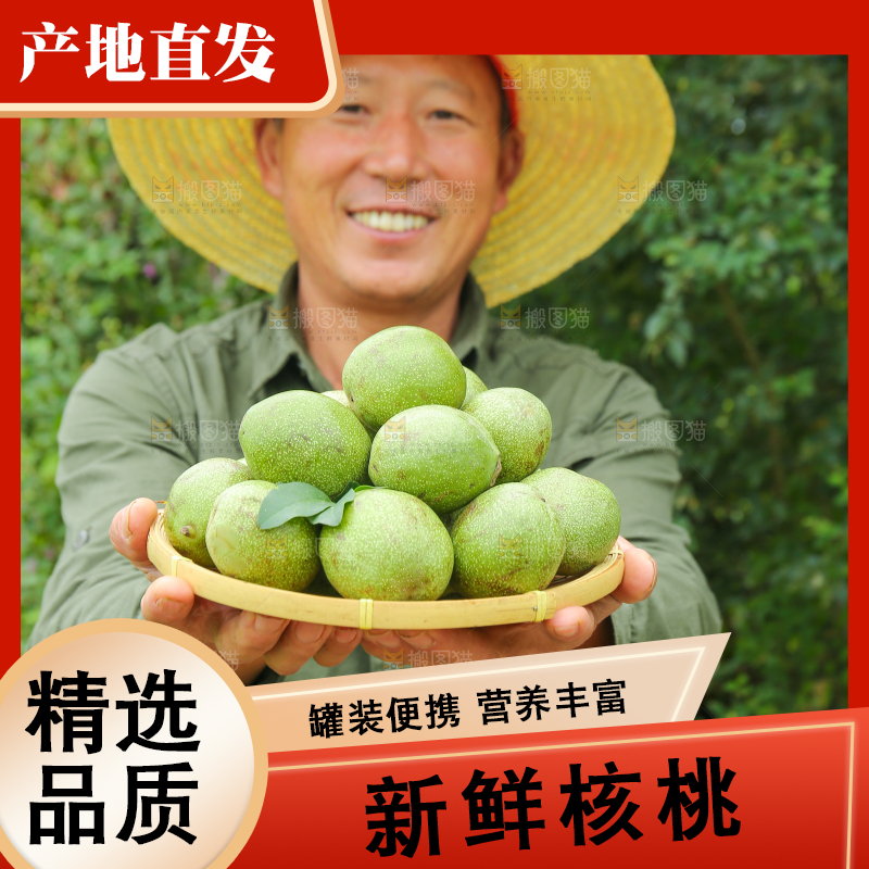 农民手里拿着一篮核桃