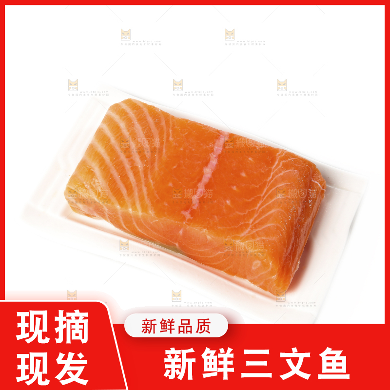 白底上放着一盘三文鱼腩