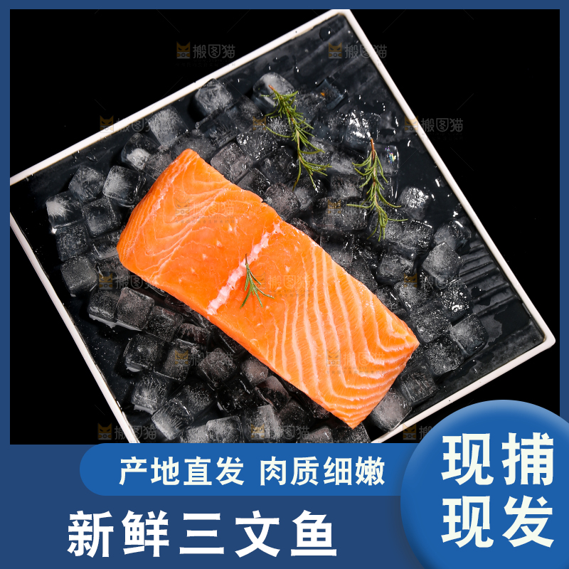 黑底上放着冰冻三文鱼
