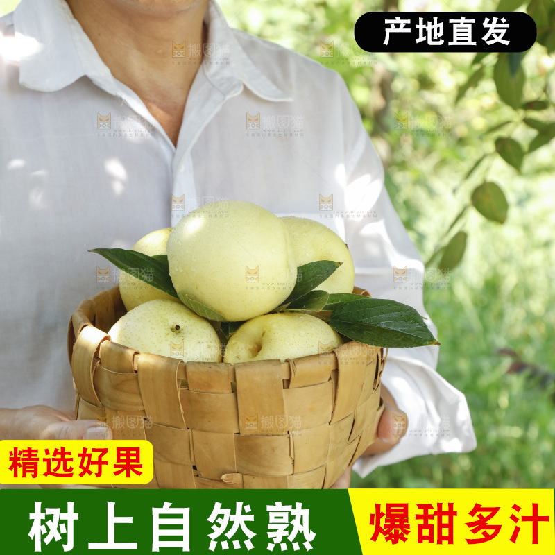 手里拿着一篮皇冠梨