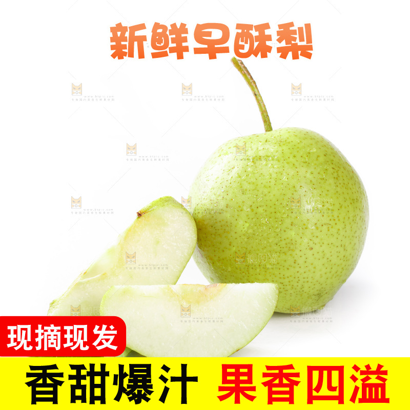 白底上的新鲜早酥梨