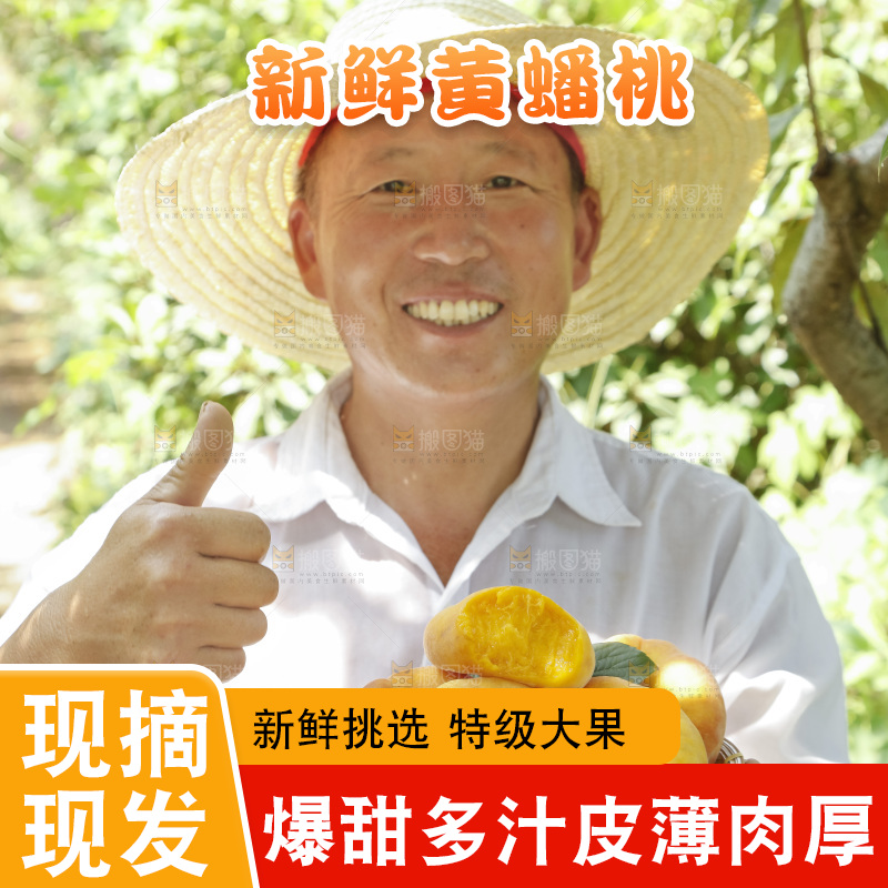 农民手里拿着一篮黄蟠桃