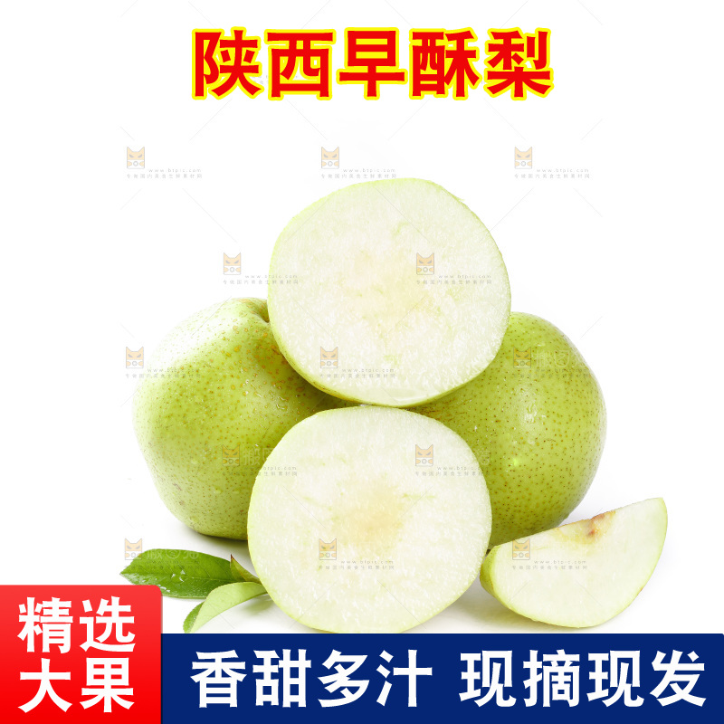 白底上的新鲜早酥梨
