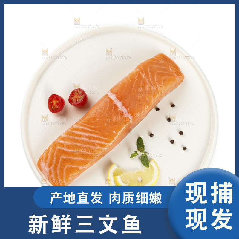 白底上放着一盘三文鱼