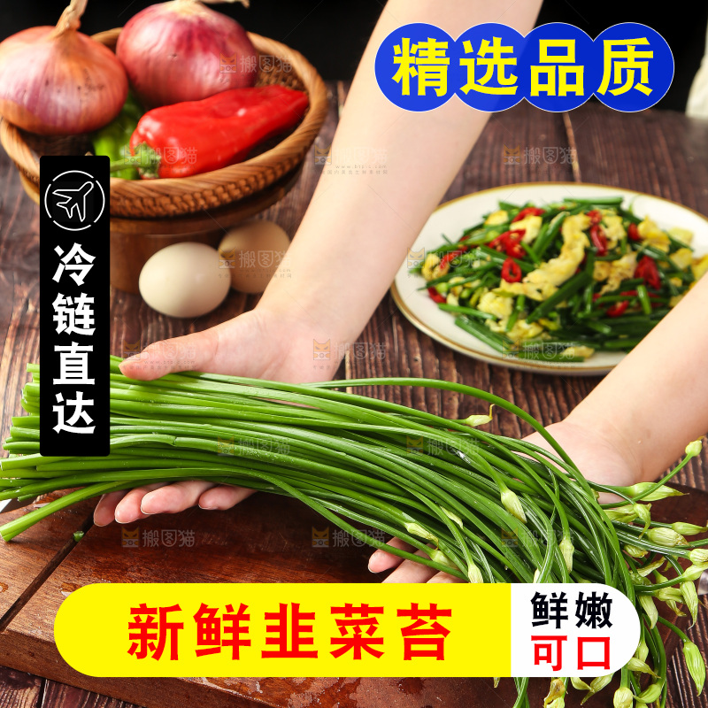 手里拿着嫩韭菜苔