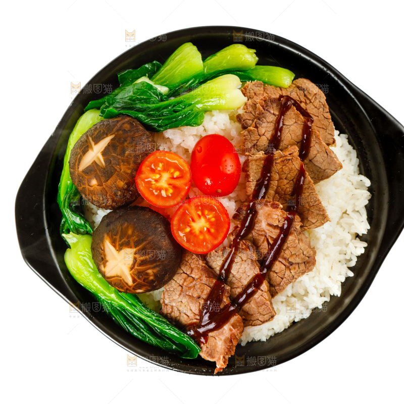 白底上的一碗牛肉盖饭