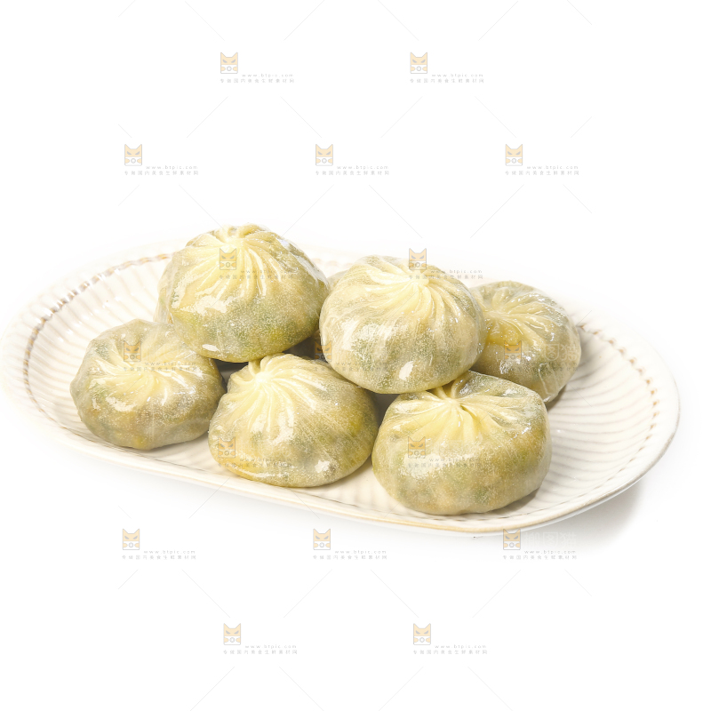 白底上的一盘蒸包